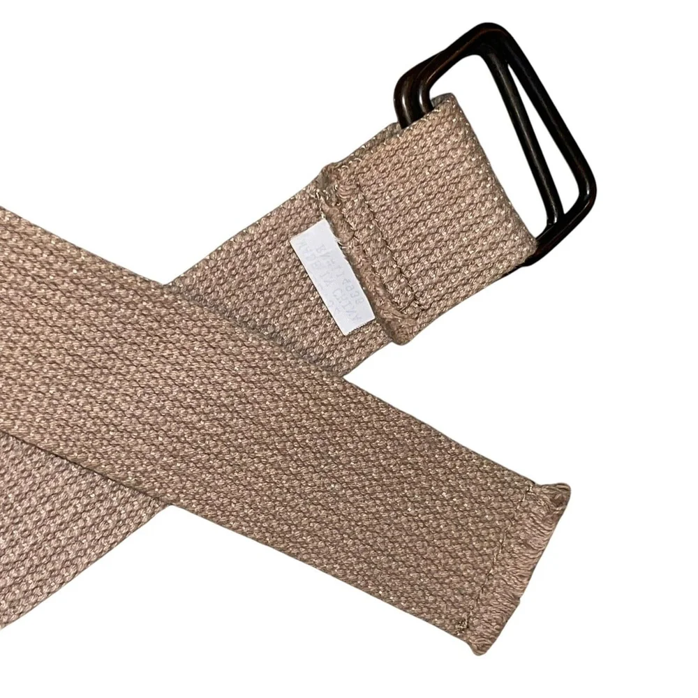 Unisex Army Y2K Woven 45.5” Solid Tan D-Ring Casual Safari Belt Frayed End Large